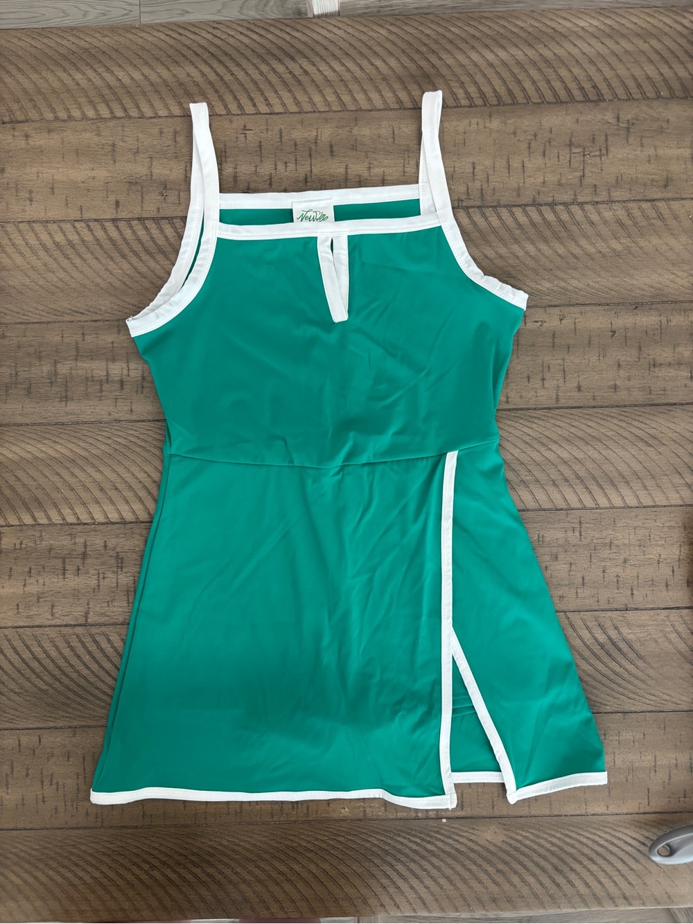 Green Trimmed Mini Dress with White Accents